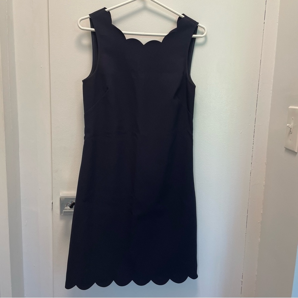 Navy J.Crew Dress - Shift Dress, Scalloped Edges, Crew Neck and V-Neck Back sz 4